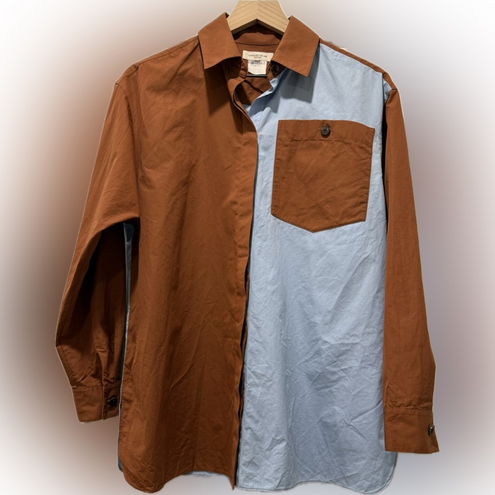 Lafayette 148 Oversized Colorblock Shirt XS S Fits M Blue Brown